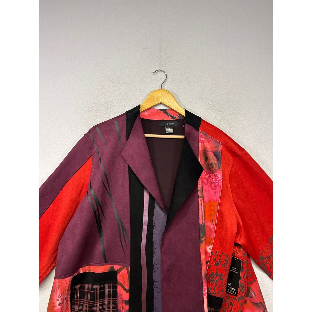 Artistic Lagenlook Ali Miles Womens 3X Red Mixed Print Open Front Jacket Travel - Picture 9 of 11